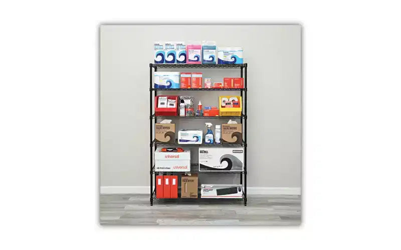 Alera NSF Certified 6-Shelf Wire Shelving Kit, 48w x 18d x 72h, Black