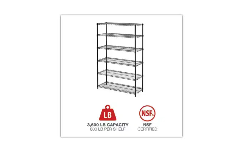 Alera NSF Certified 6-Shelf Wire Shelving Kit, 48w x 18d x 72h, Black