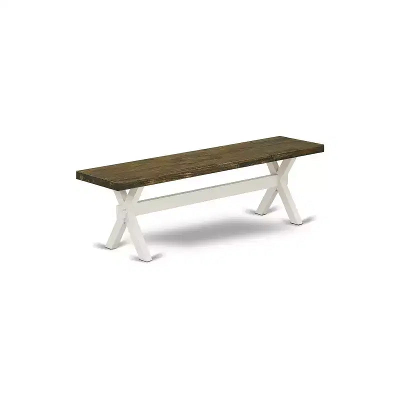 HomeStock X-Style Modern Dining Bench with Solid Wood Seat, 60x15x18 Inch, White/Espresso