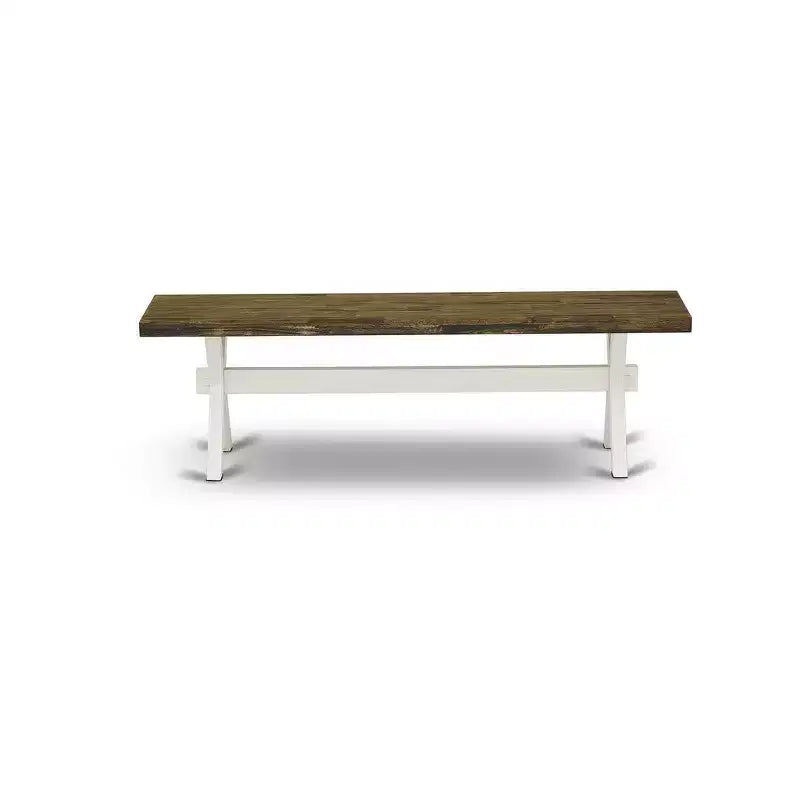 HomeStock X-Style Modern Dining Bench with Solid Wood Seat, 60x15x18 Inch, White/Espresso