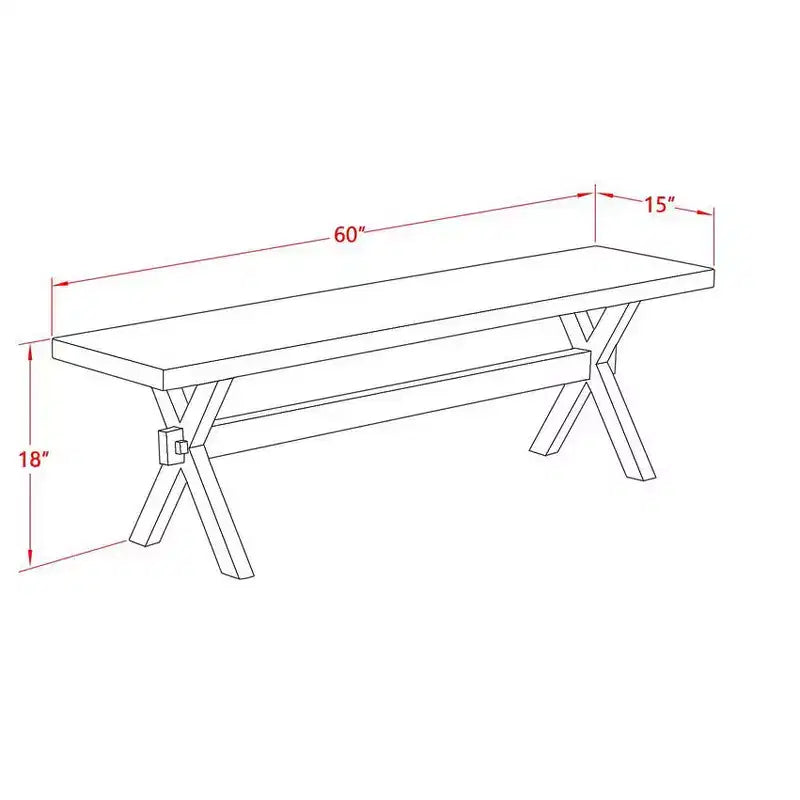 HomeStock X-Style Modern Dining Bench with Solid Wood Seat, 60x15x18 Inch, White/Espresso