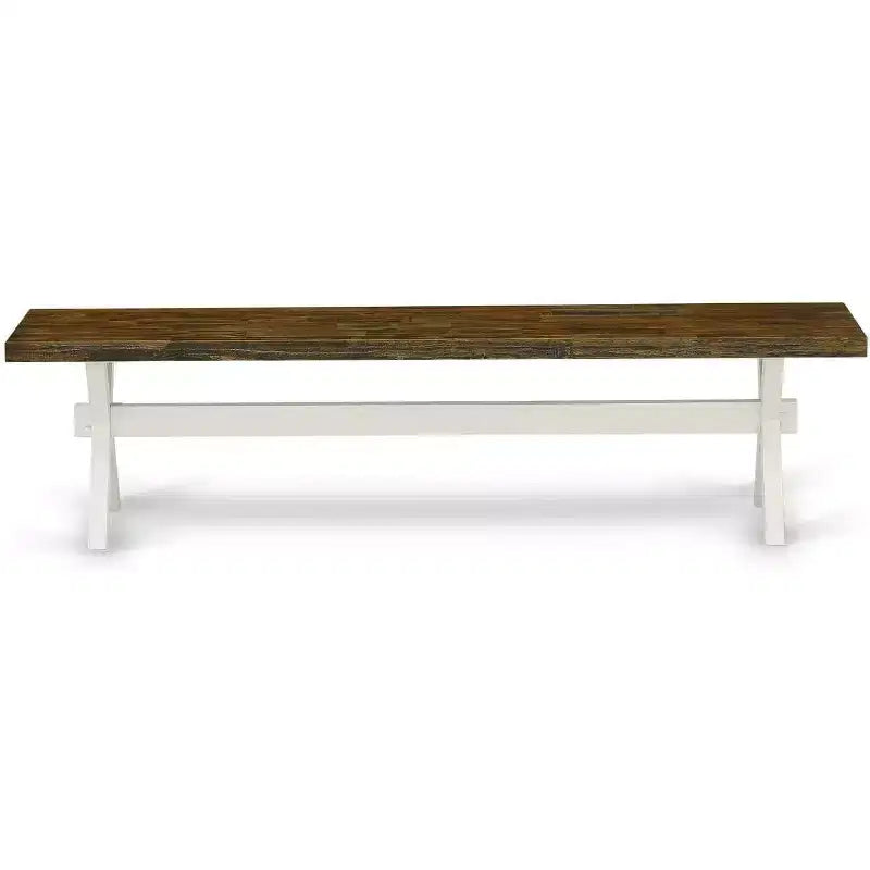 HomeStock X-Style Modern Dining Bench with Solid Wood Seat, 60x15x18 Inch, White/Espresso