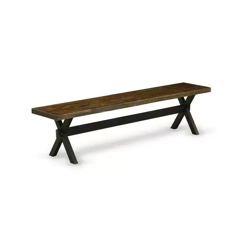 HomeStock X-Style Modern Dining Bench with Wood Seat, 72x15x18 Inch, Black/Espresso