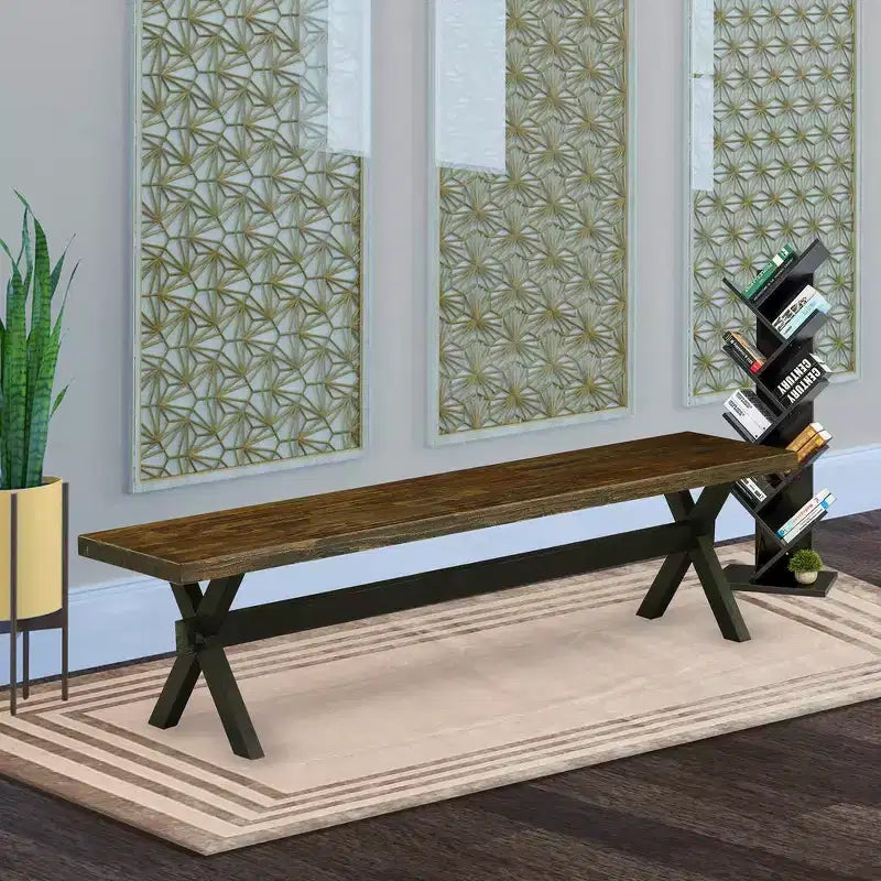 HomeStock X-Style Modern Dining Bench with Wood Seat, 72x15x18 Inch, Black/Espresso