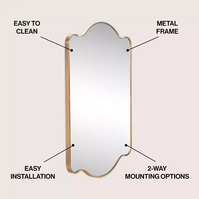 JONATHAN Y Louisa Scalloped Rectangular Metal Framed Wall Mirror