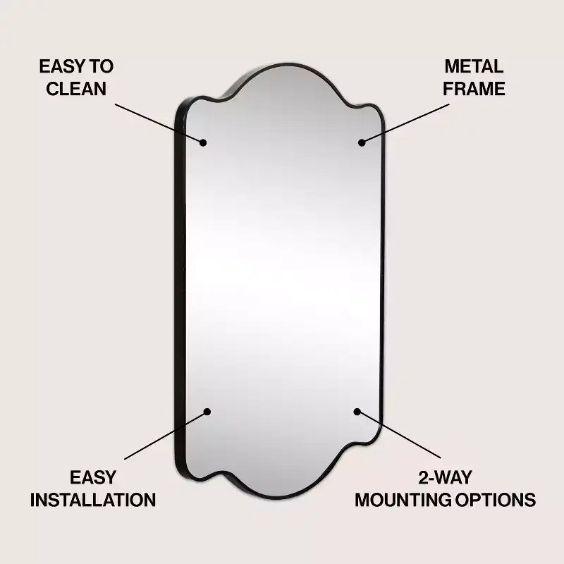 JONATHAN Y Louisa Scalloped Rectangular Metal Framed Wall Mirror