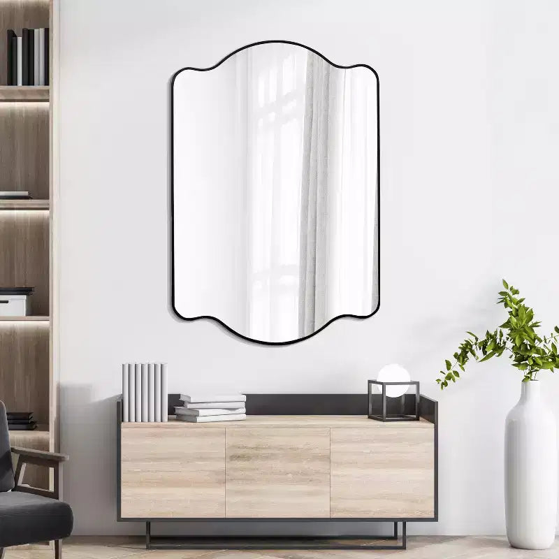 JONATHAN Y Louisa Scalloped Rectangular Metal Framed Wall Mirror