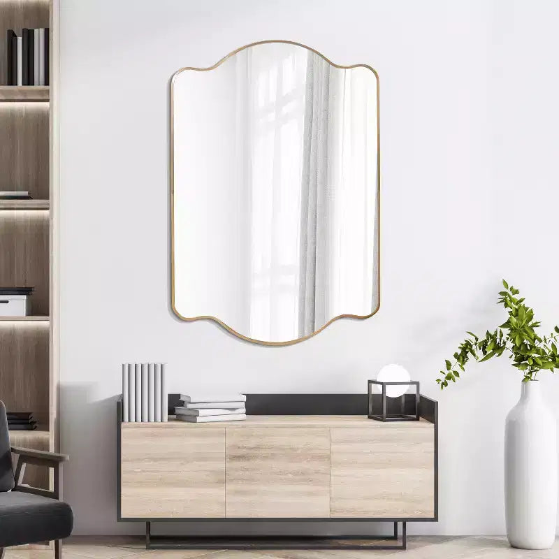 JONATHAN Y Louisa Scalloped Rectangular Metal Framed Wall Mirror