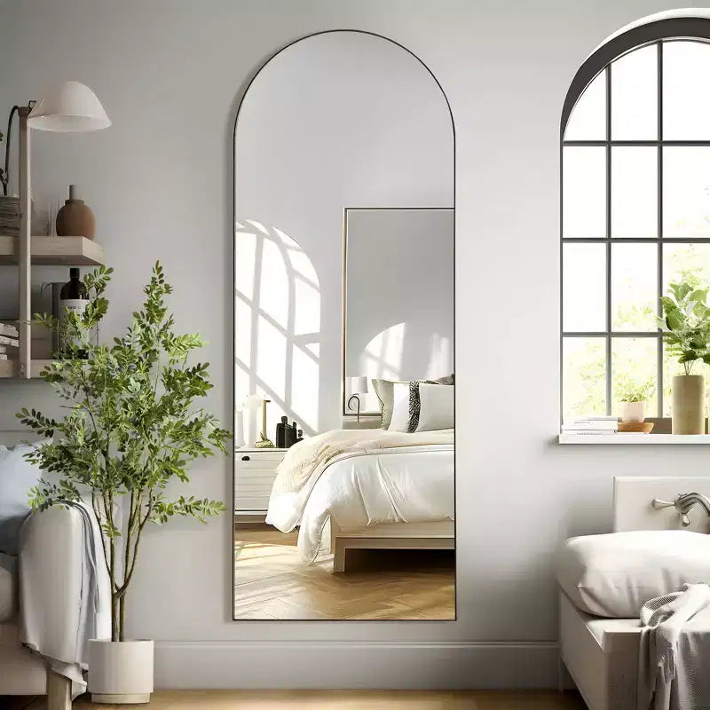 PexFix 71x31 Arch Solid Wood Full Length Mirror Floor Mirror in Black