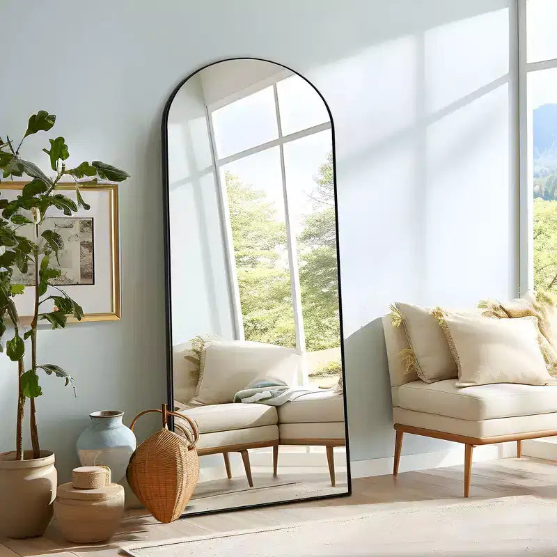 PexFix 71x31 Arch Solid Wood Full Length Mirror Floor Mirror in Black