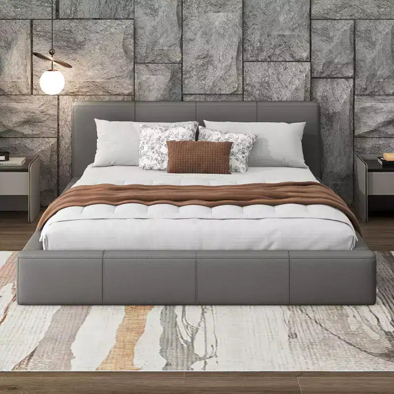 Christopher Knight Home Francis Modern Faux Leather Upholstered Wood Platform Bed with Headboard