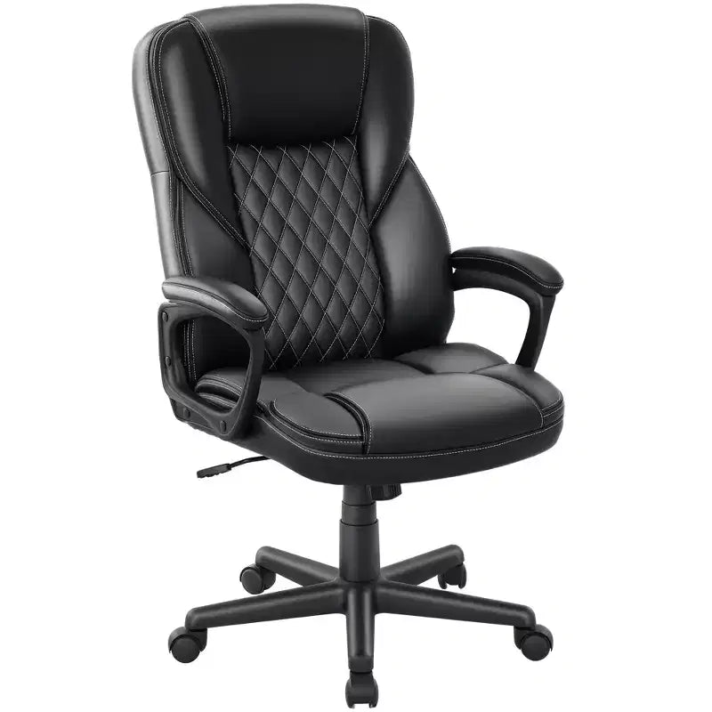 HOMCOM High Back Executive Office Chair, PU Leather Computer Desk Chair with Adjustable Height, Padded Armrests and Swivel Wheels