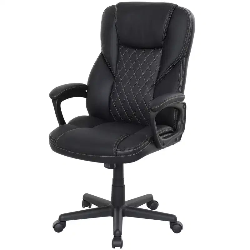 HOMCOM High Back Executive Office Chair, PU Leather Computer Desk Chair with Adjustable Height, Padded Armrests and Swivel Wheels