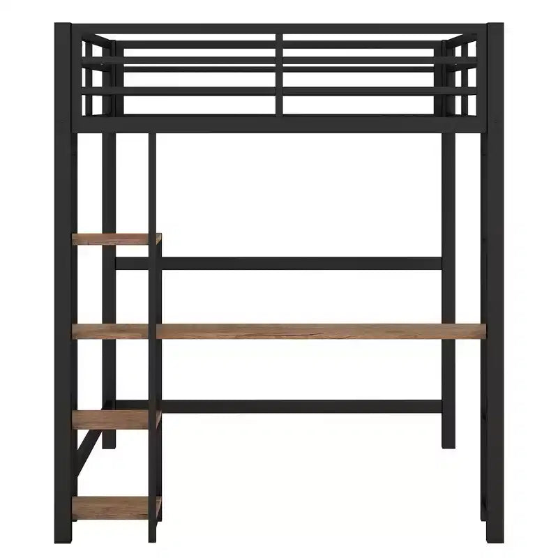 Whisen 77.8L x 56.2W Full Size Metal Loft Bed with Built-in Desk and Storage Shelves