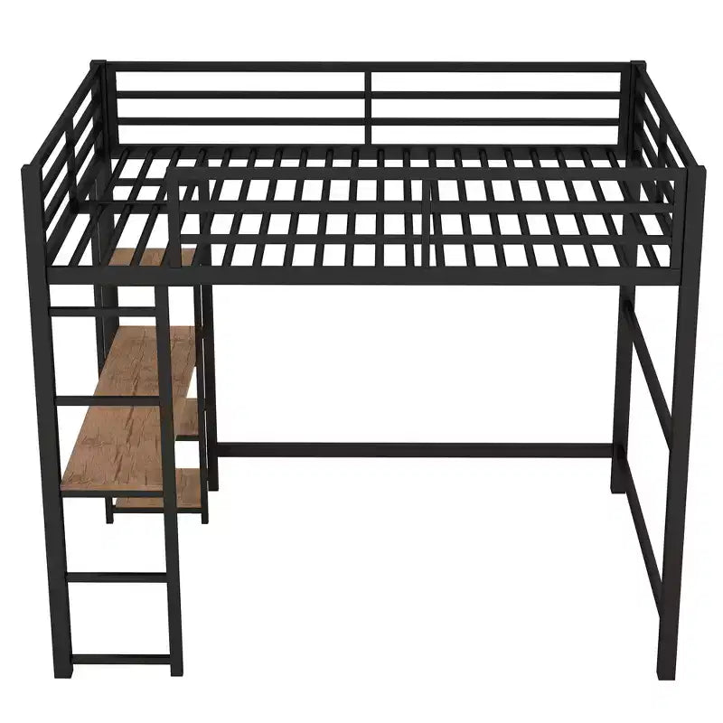 Whisen 77.8L x 56.2W Full Size Metal Loft Bed with Built-in Desk and Storage Shelves