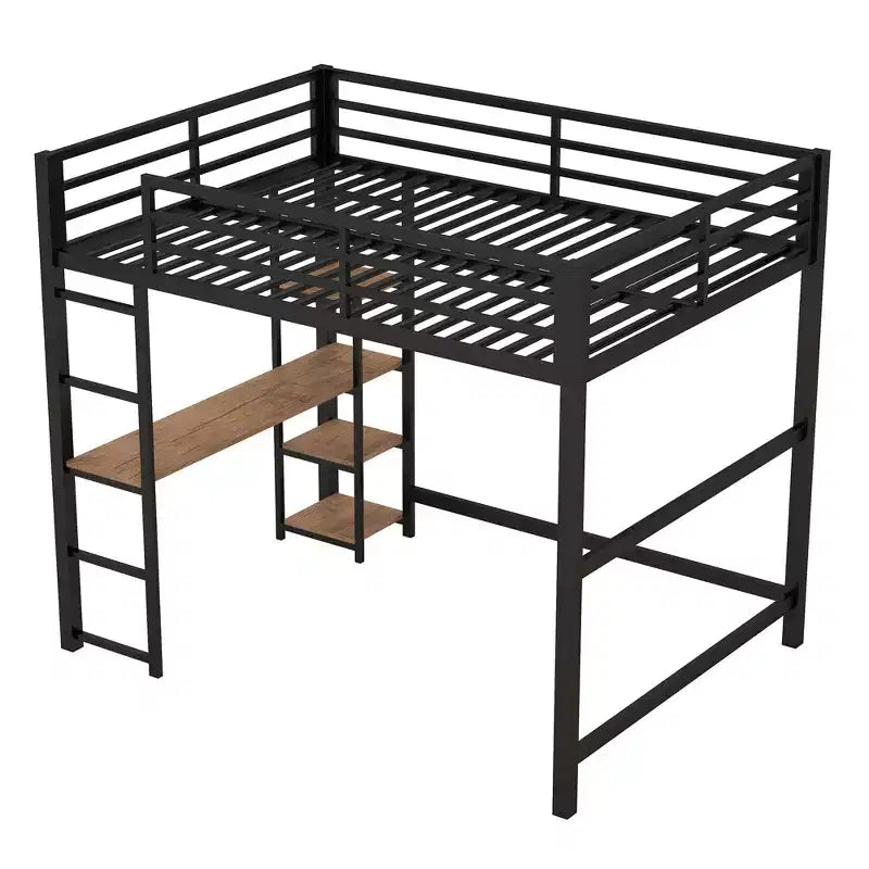 Whisen 77.8L x 56.2W Full Size Metal Loft Bed with Built-in Desk and Storage Shelves