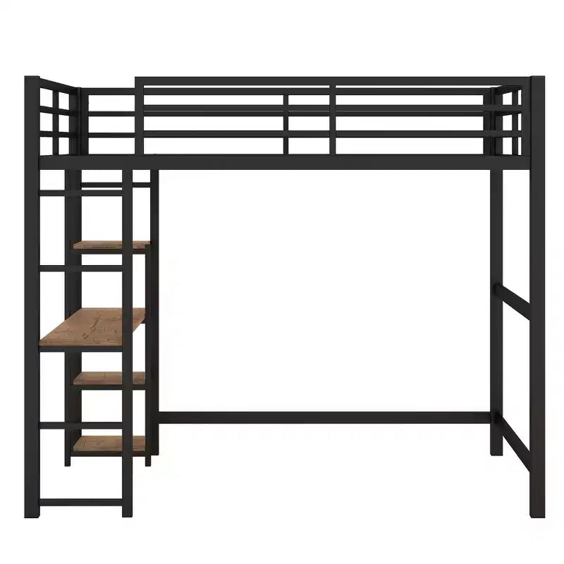 Whisen 77.8L x 56.2W Full Size Metal Loft Bed with Built-in Desk and Storage Shelves