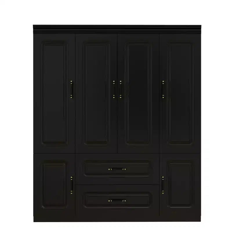 Keloyid Black Wood 61.42 in. Armoire with 2 Drawers and 6 Doors