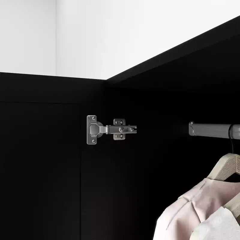 Keloyid Black Wood 61.42 in. Armoire with 2 Drawers and 6 Doors