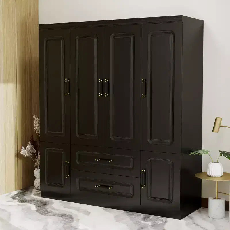 Keloyid Black Wood 61.42 in. Armoire with 2 Drawers and 6 Doors