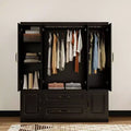 Keloyid Black Wood 61.42 in. Armoire with 2 Drawers and 6 Doors
