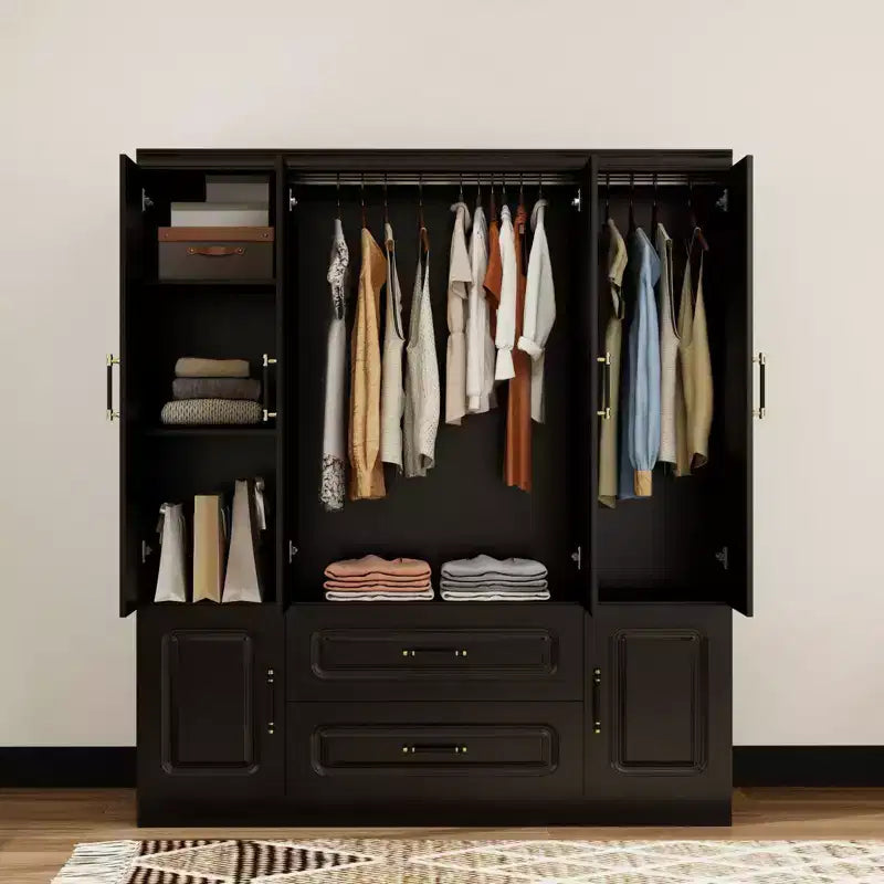 Keloyid Black Wood 61.42 in. Armoire with 2 Drawers and 6 Doors