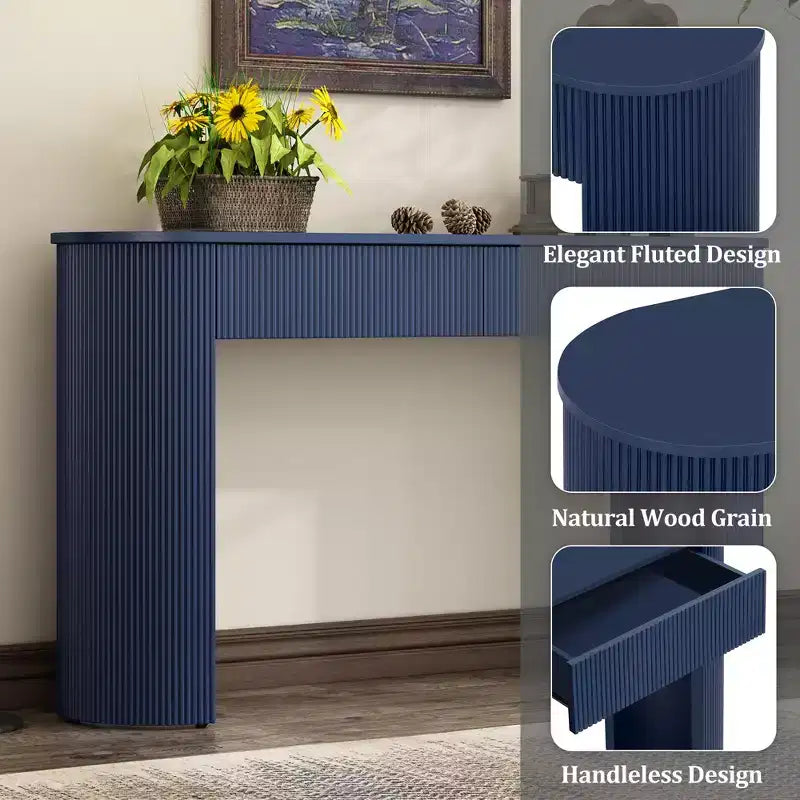 54W Console Table, Entryway Table with Oval Top and 2 Drawers, Retro Hallway Table with Fluted Design - ModernLuxe