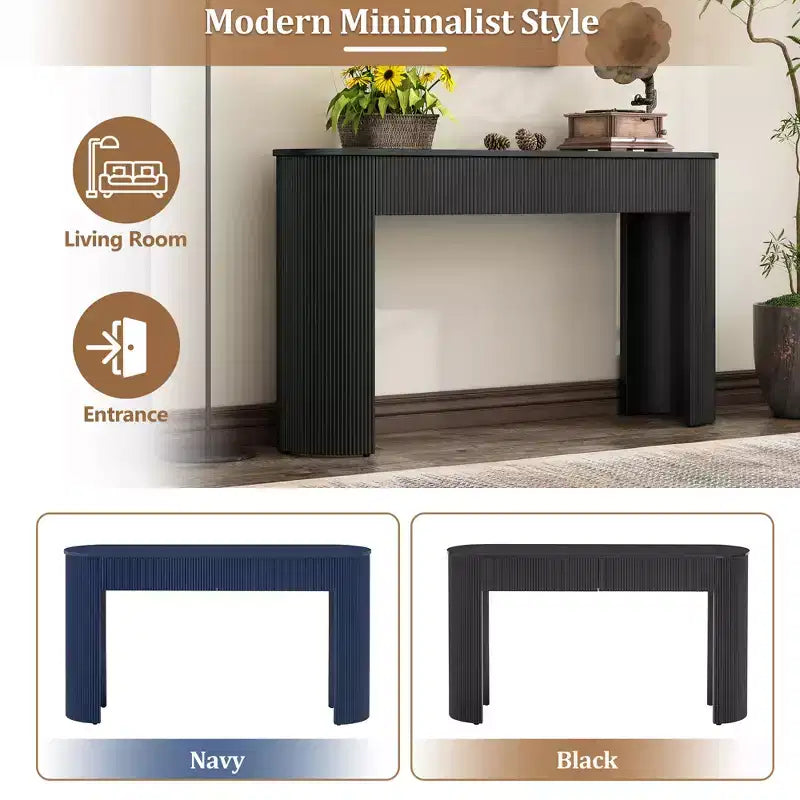 54W Console Table, Entryway Table with Oval Top and 2 Drawers, Retro Hallway Table with Fluted Design - ModernLuxe