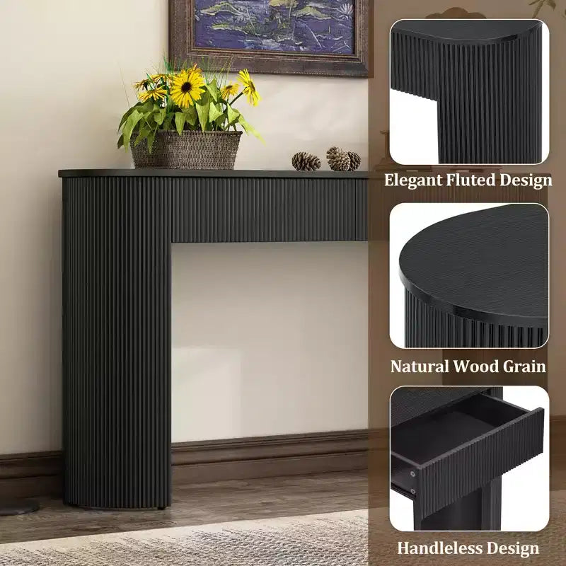 54W Console Table, Entryway Table with Oval Top and 2 Drawers, Retro Hallway Table with Fluted Design - ModernLuxe