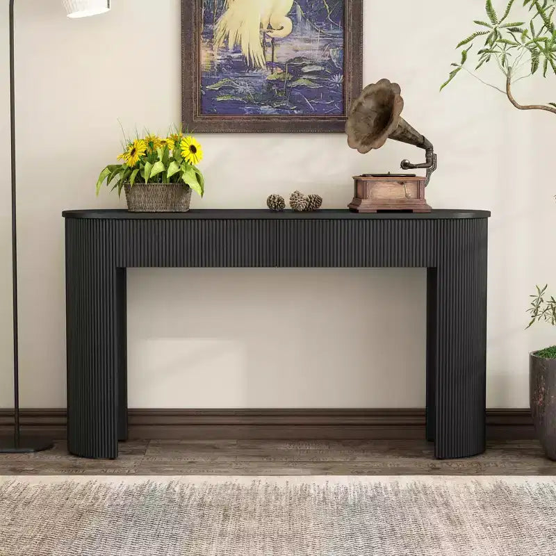 54W Console Table, Entryway Table with Oval Top and 2 Drawers, Retro Hallway Table with Fluted Design - ModernLuxe