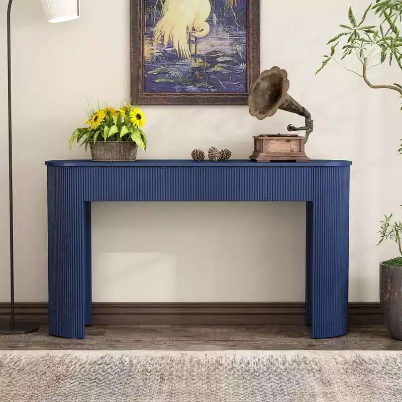 54W Console Table, Entryway Table with Oval Top and 2 Drawers, Retro Hallway Table with Fluted Design - ModernLuxe