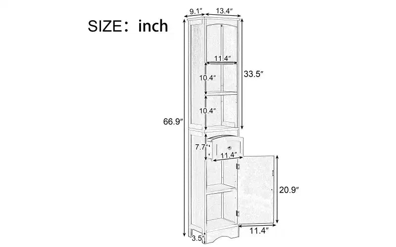 Whisen Verticle Bathroom Cabinet, Freestanding Storage Cabinet with Drawer and Adjustable Shelves