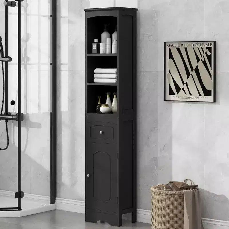Whisen Verticle Bathroom Cabinet, Freestanding Storage Cabinet with Drawer and Adjustable Shelves