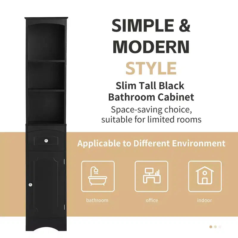 Whisen Verticle Bathroom Cabinet, Freestanding Storage Cabinet with Drawer and Adjustable Shelves