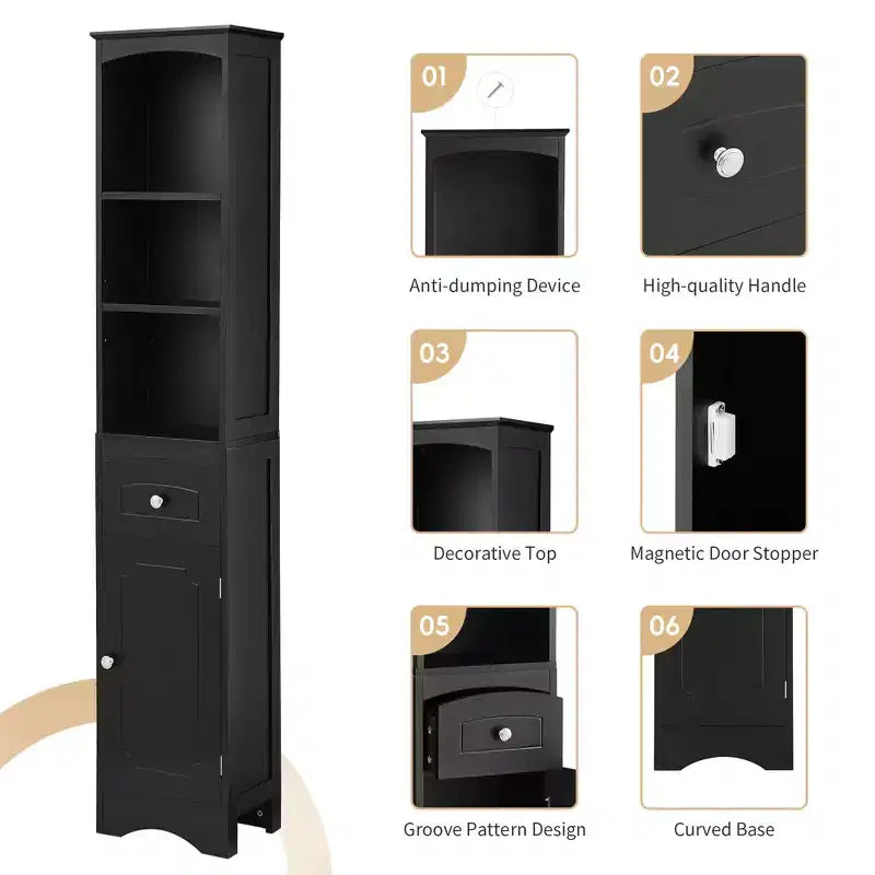 Whisen Verticle Bathroom Cabinet, Freestanding Storage Cabinet with Drawer and Adjustable Shelves