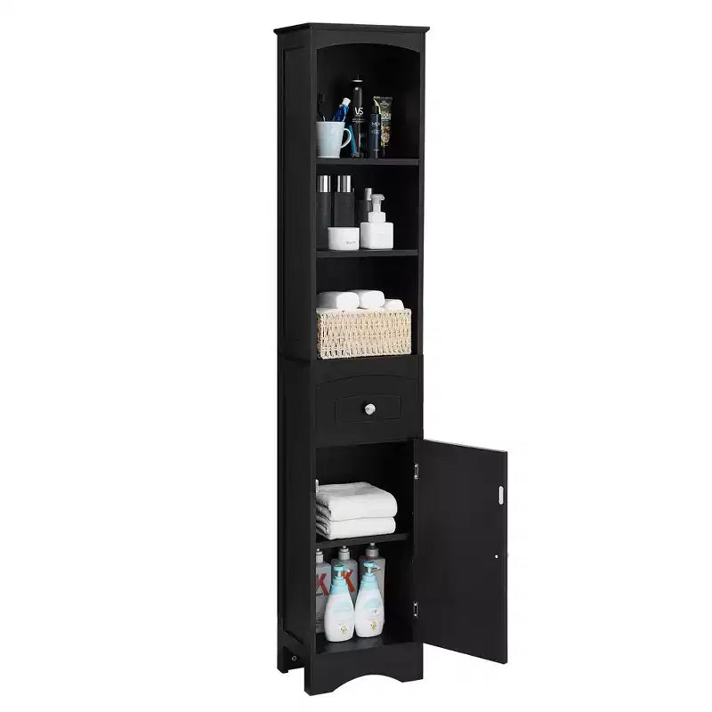 Whisen Verticle Bathroom Cabinet, Freestanding Storage Cabinet with Drawer and Adjustable Shelves