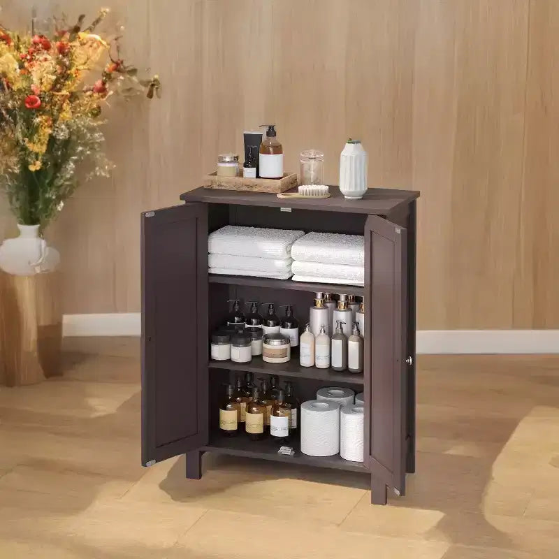 Slate Gray Freestanding Bathroom Floor Storage Cabinet - 11.8 x 23.6 x 31.5 Inches, with 2 Adjustable Shelves for Spacious Bathroom Storage