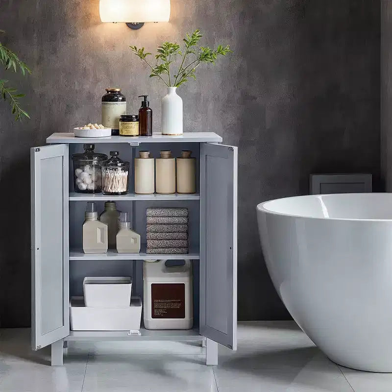 Slate Gray Freestanding Bathroom Floor Storage Cabinet - 11.8 x 23.6 x 31.5 Inches, with 2 Adjustable Shelves for Spacious Bathroom Storage