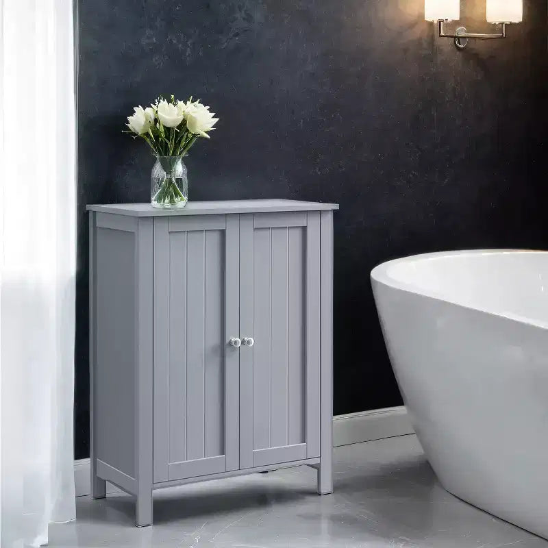 Slate Gray Freestanding Bathroom Floor Storage Cabinet - 11.8 x 23.6 x 31.5 Inches, with 2 Adjustable Shelves for Spacious Bathroom Storage