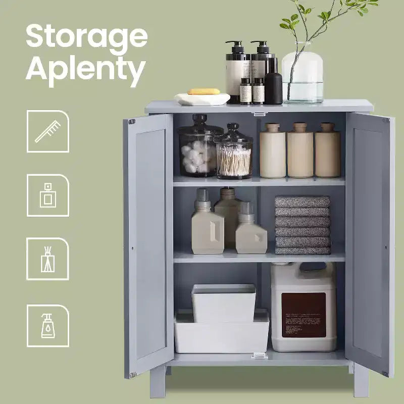 Slate Gray Freestanding Bathroom Floor Storage Cabinet - 11.8 x 23.6 x 31.5 Inches, with 2 Adjustable Shelves for Spacious Bathroom Storage