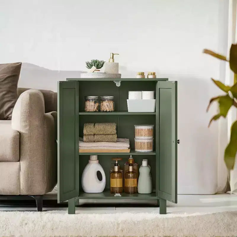 Slate Gray Freestanding Bathroom Floor Storage Cabinet - 11.8 x 23.6 x 31.5 Inches, with 2 Adjustable Shelves for Spacious Bathroom Storage