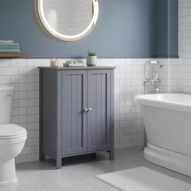 Slate Gray Freestanding Bathroom Floor Storage Cabinet - 11.8 x 23.6 x 31.5 Inches, with 2 Adjustable Shelves for Spacious Bathroom Storage