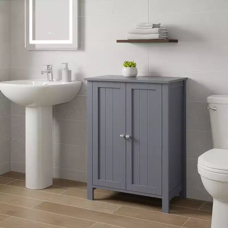 Slate Gray Freestanding Bathroom Floor Storage Cabinet - 11.8 x 23.6 x 31.5 Inches, with 2 Adjustable Shelves for Spacious Bathroom Storage
