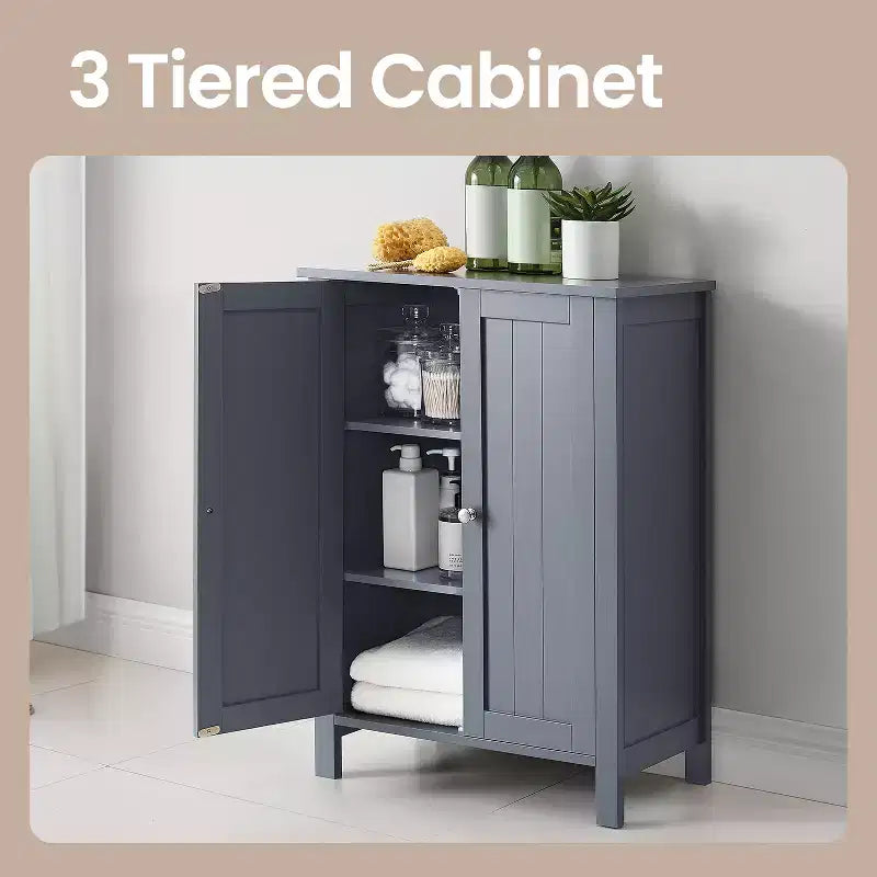 Slate Gray Freestanding Bathroom Floor Storage Cabinet - 11.8 x 23.6 x 31.5 Inches, with 2 Adjustable Shelves for Spacious Bathroom Storage
