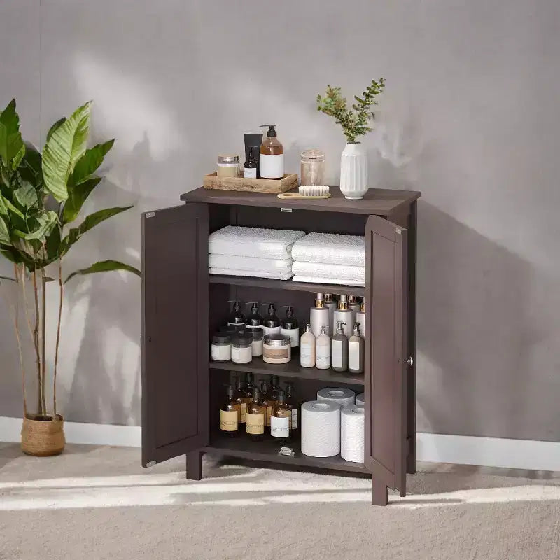 Slate Gray Freestanding Bathroom Floor Storage Cabinet - 11.8 x 23.6 x 31.5 Inches, with 2 Adjustable Shelves for Spacious Bathroom Storage