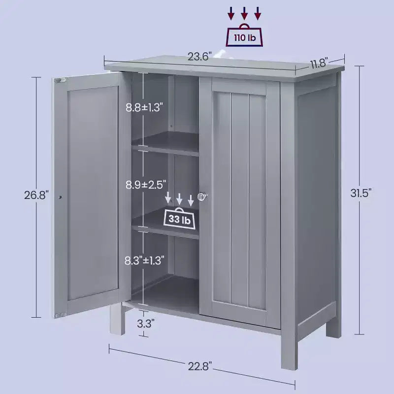 Slate Gray Freestanding Bathroom Floor Storage Cabinet - 11.8 x 23.6 x 31.5 Inches, with 2 Adjustable Shelves for Spacious Bathroom Storage
