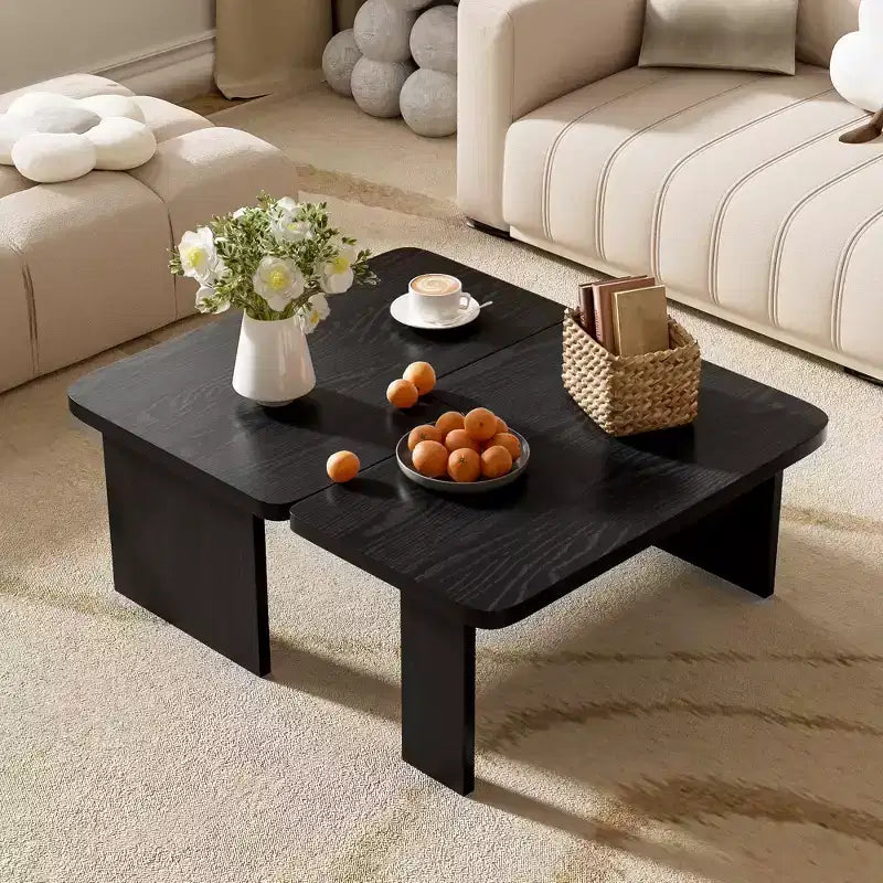 41W Coffee Table Set Cocktail Table Center Table Combination Side Table Rectangle Accent Table, Modern&Minimalist, Natural/Black/Espresso-ModernLuxe