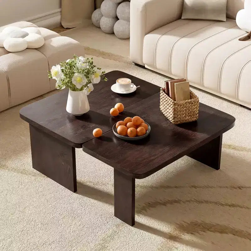 41W Coffee Table Set Cocktail Table Center Table Combination Side Table Rectangle Accent Table, Modern&Minimalist, Natural/Black/Espresso-ModernLuxe