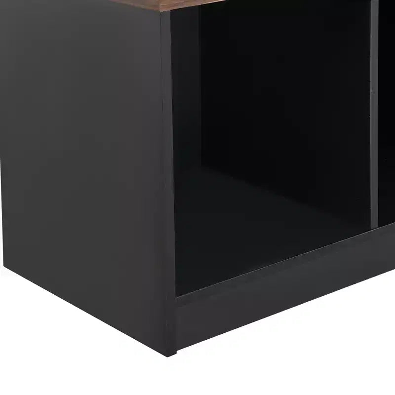 59''W Versatile Hall Tree Coat Rack Mudroom Bench Entryway Shoe Cabinet with Hooks, Wood Grain Bench and Multiple Storage Space,Black/White-ModernLuxe