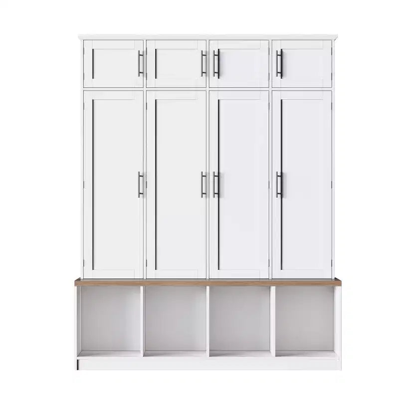 59''W Versatile Hall Tree Coat Rack Mudroom Bench Entryway Shoe Cabinet with Hooks, Wood Grain Bench and Multiple Storage Space,Black/White-ModernLuxe